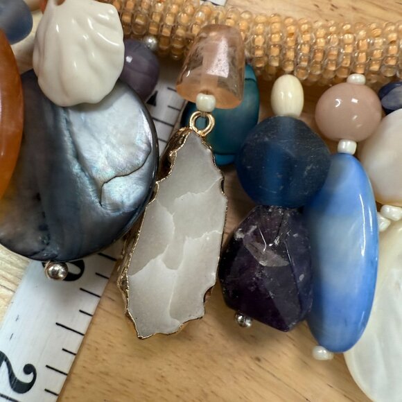 Chunky Beaded Necklace Hoop Earrings Set Gemstone Shell, Coastal, Beachy, Vacay - Picture 6 of 9